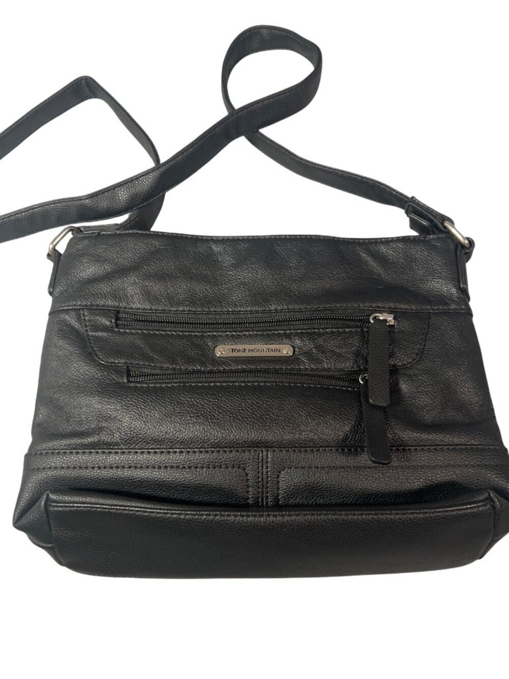 Stone Mountain Black Leather Crossbody Bag – Multi-Pocket